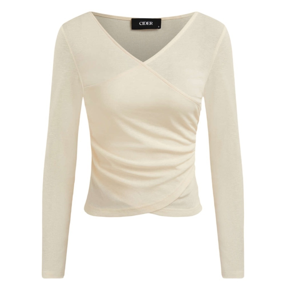 Cider Sheer Cream Long Sleeve Wrap Top